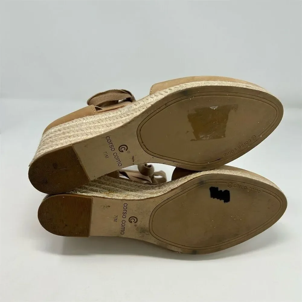 Corso Como Women's Lace Up Tan Brown Leather Espadrille Wedge Sandals Size 7.5